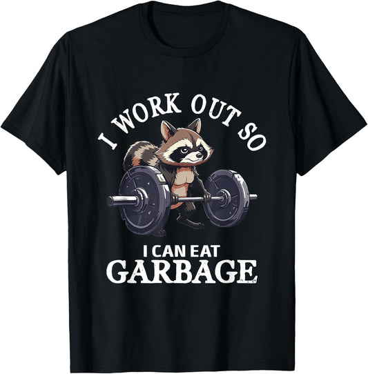 I Work Out Retro Cute Raccoon Gym Animal Lovers So I Can Eat T-Shirt - T-Shirt | Black