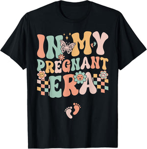 In My Pregnant Era Groovy Pregnancy Reveal T-Shirt - T-Shirt | Black