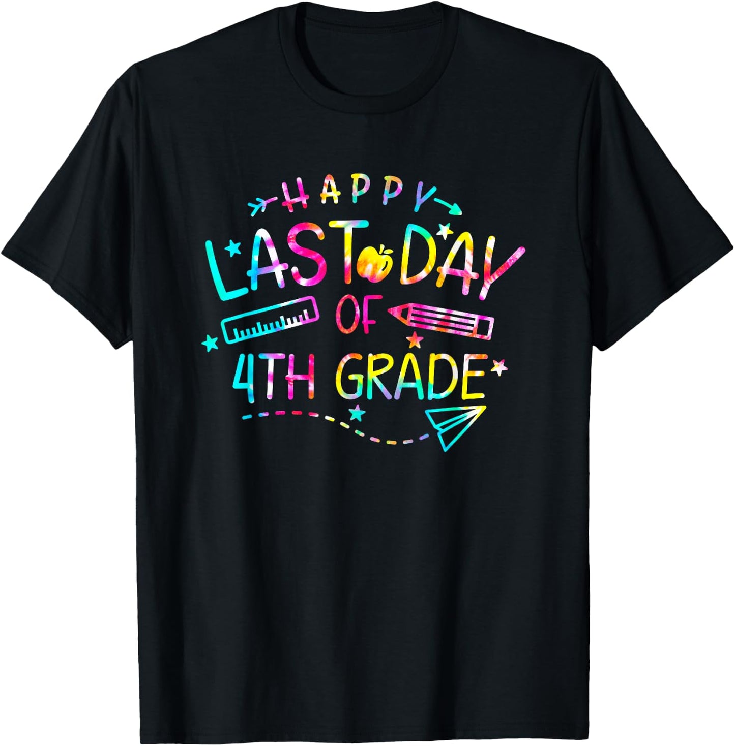 Happy Last Day of 4th Fourth Grade Teacher Student Tie Dye Men Women Kids T-Shirt - T-Shirt | Black