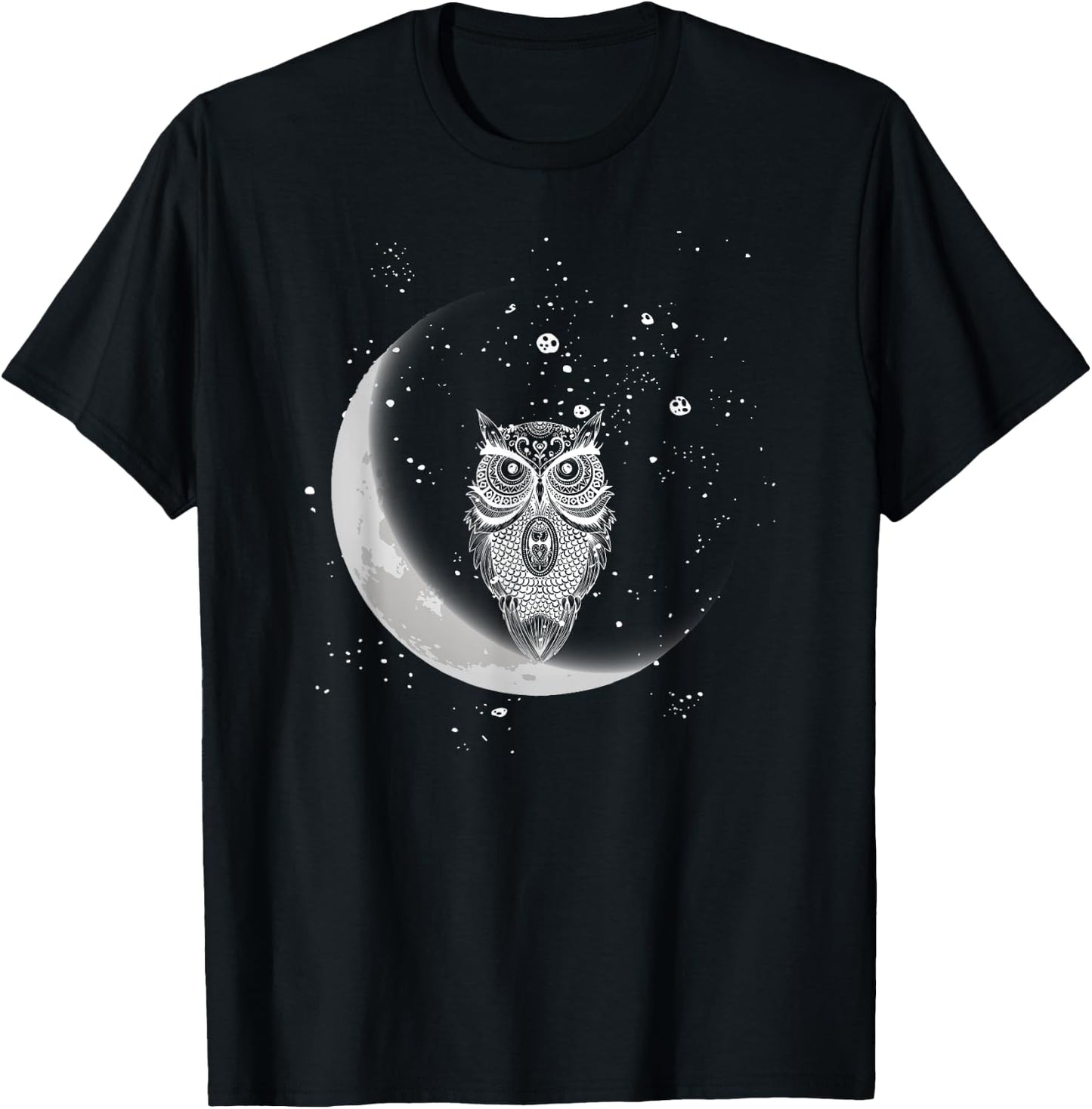 Owls Night Owls Owl At Night On Moon In Night Sky T-Shirt - T-Shirt | Black