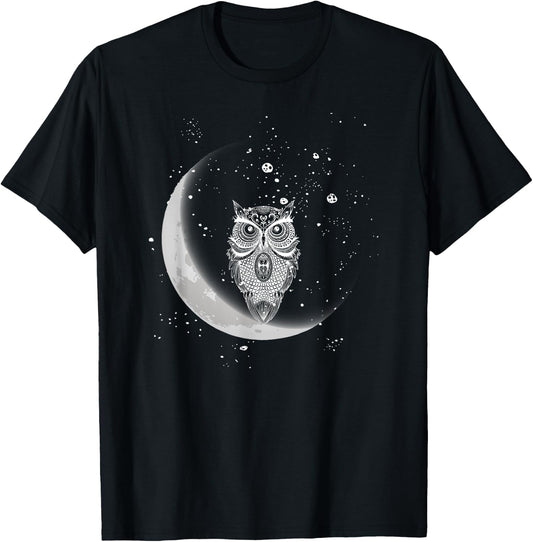 Owls Night Owls Owl At Night On Moon In Night Sky T-Shirt - T-Shirt | Black