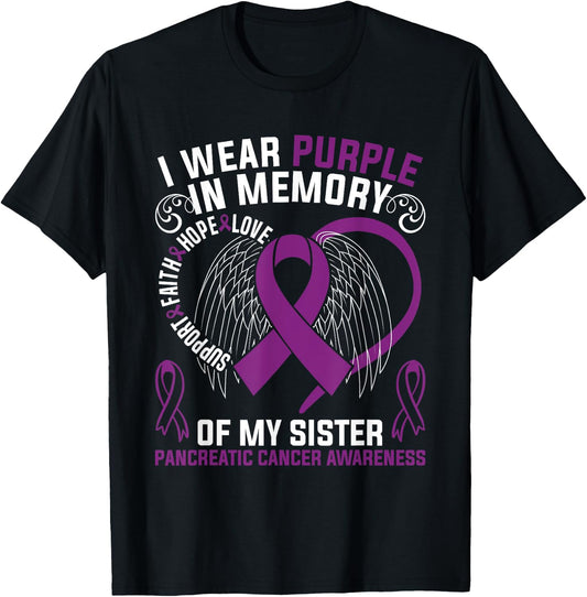 I Wear Purple In Memory Of My Sister Pancreatic Cancer Aware T-Shirt - T-Shirt | Black