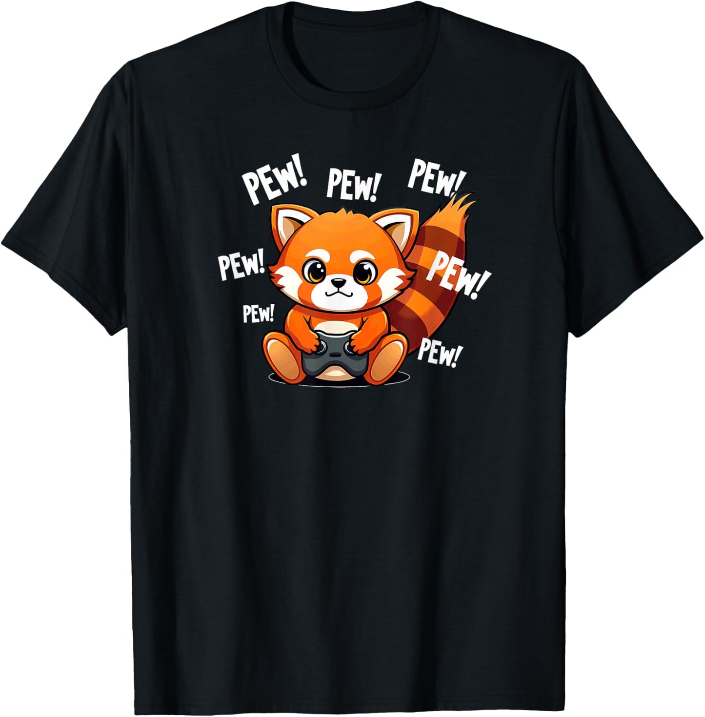 Kawaii Red Panda Playing Video Game T-Shirt - T-Shirt | Black