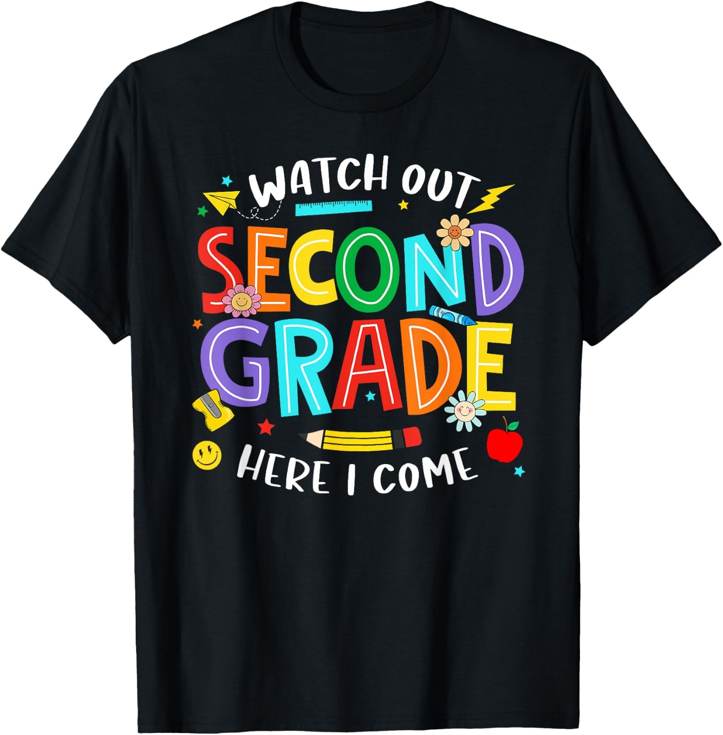Watch Out Second Grade Here I Come 2nd Grade Back To School T-Shirt - T-Shirt | Black