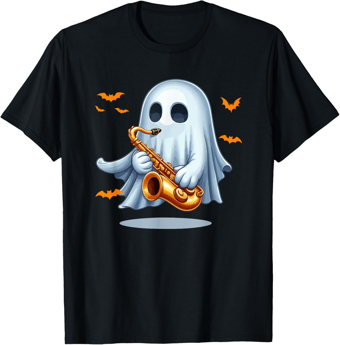 Boo Ghost Playing Saxophone Halloween Musical Instrument T-Shirt - T-Shirt | Black