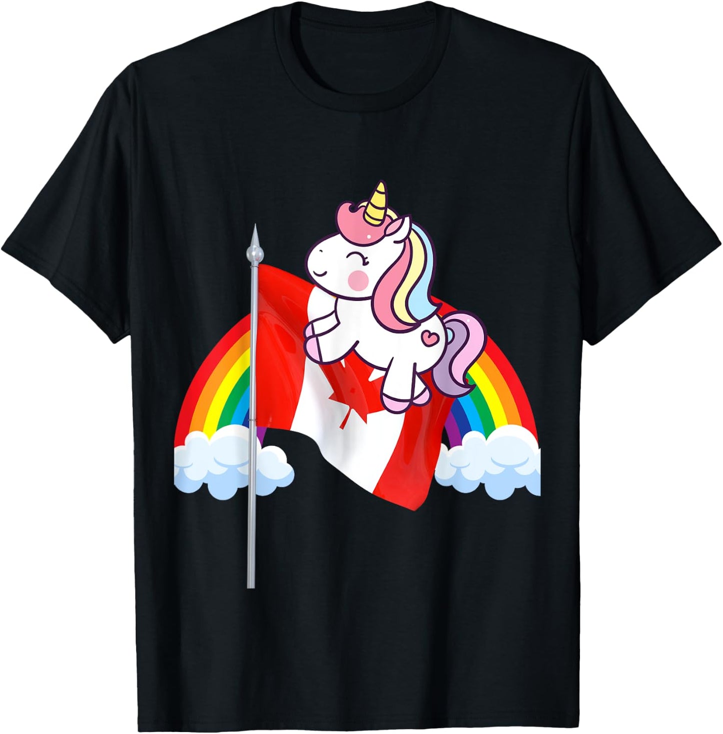 Unicorn Riding Canada Flag Boys Girls Women Kids Canadian T-Shirt - T-Shirt | Black