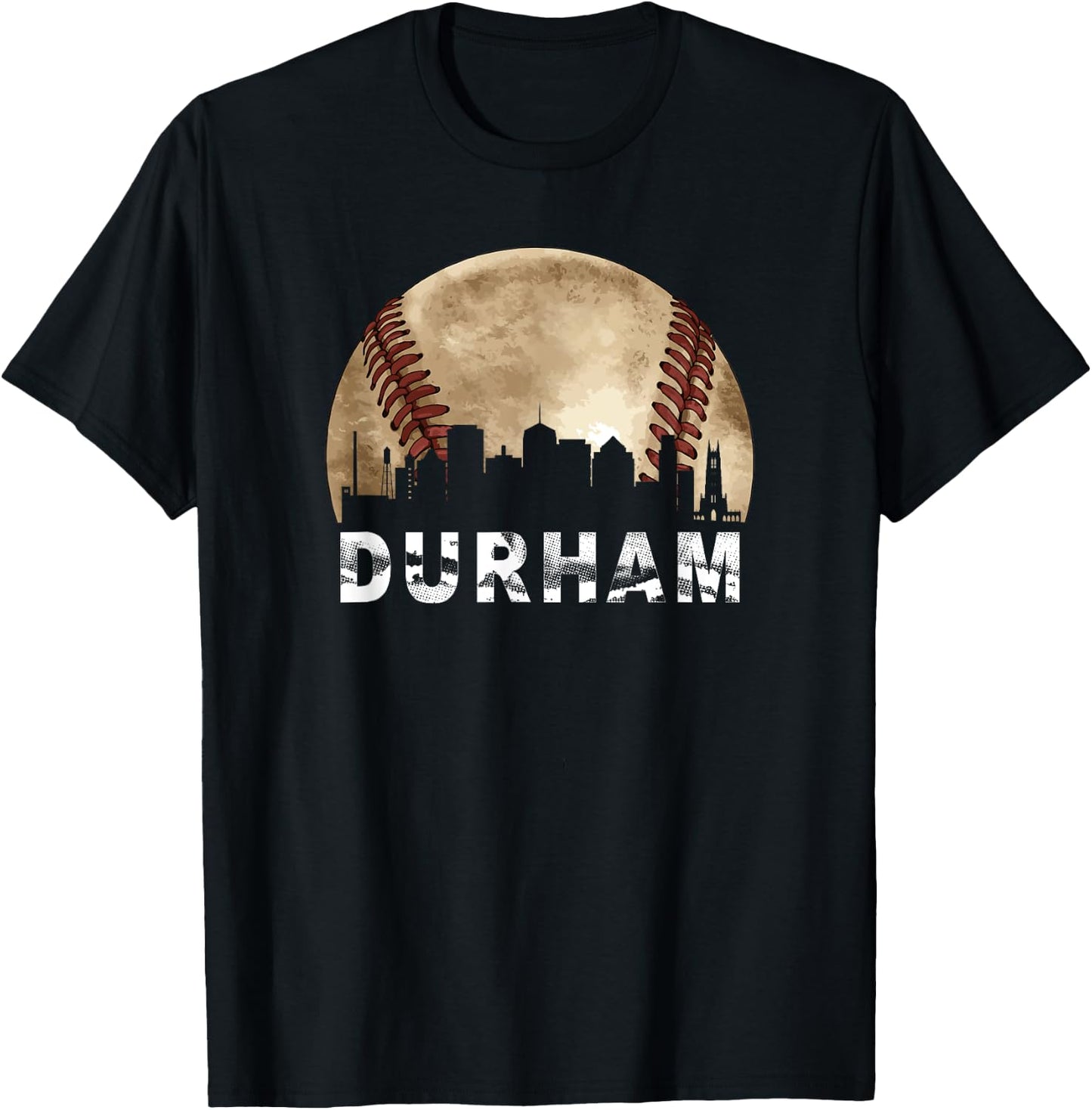 Durham Skyline City Vintage Baseball Lover T-Shirt - T-Shirt | Black