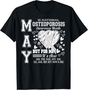 May is National Osteoporosis Awareness Month White Ribbon T-Shirt - T-Shirt | Black