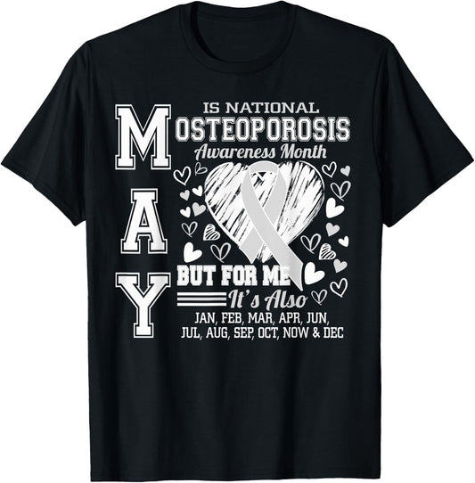 May is National Osteoporosis Awareness Month White Ribbon T-Shirt - T-Shirt | Black
