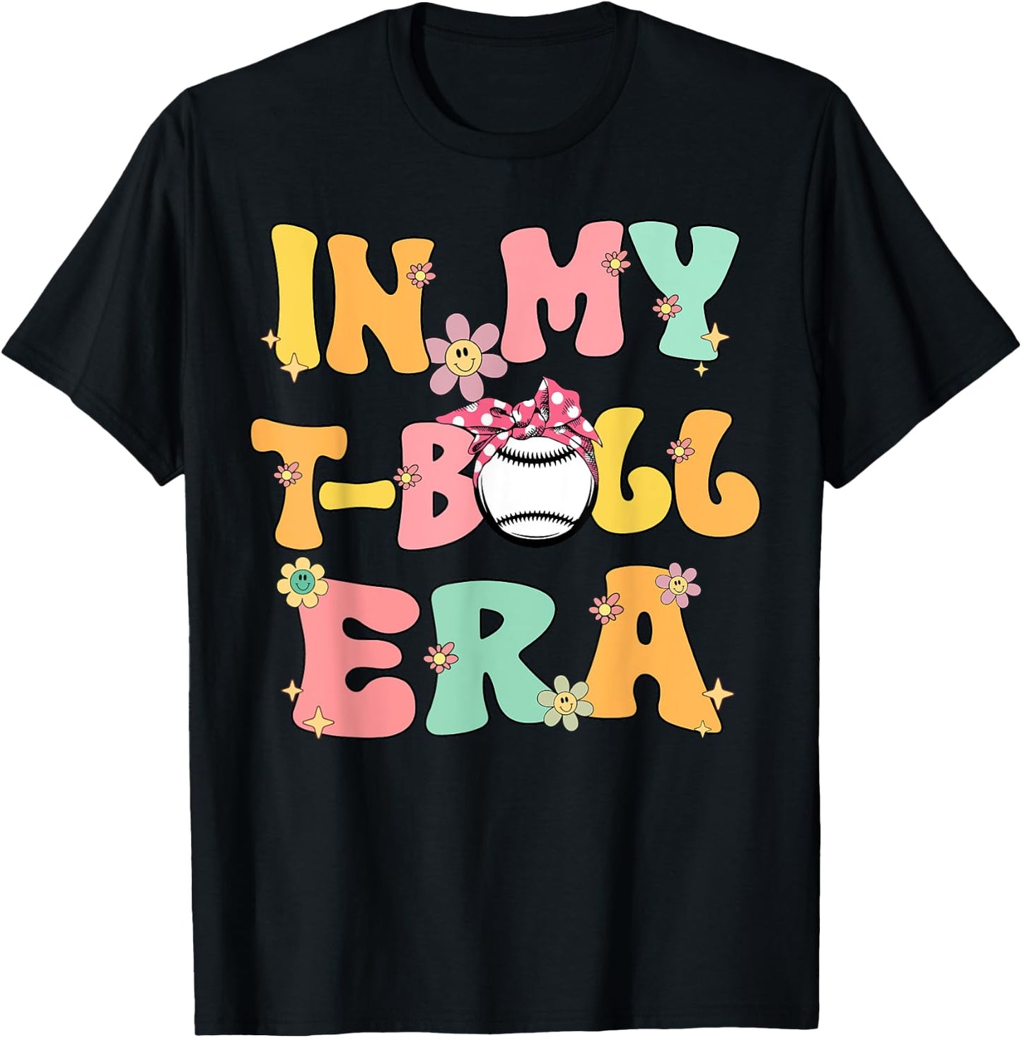 In My Tball Era Retro Groovy T ball ball Kids Girl Boy T-Shirt - T-Shirt | Black