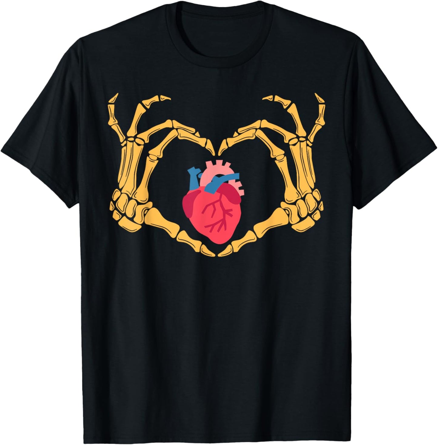 Skeleton Hand Heart Anatomy Cardiac CVICU Nurse Halloween T-Shirt - T-Shirt | Black