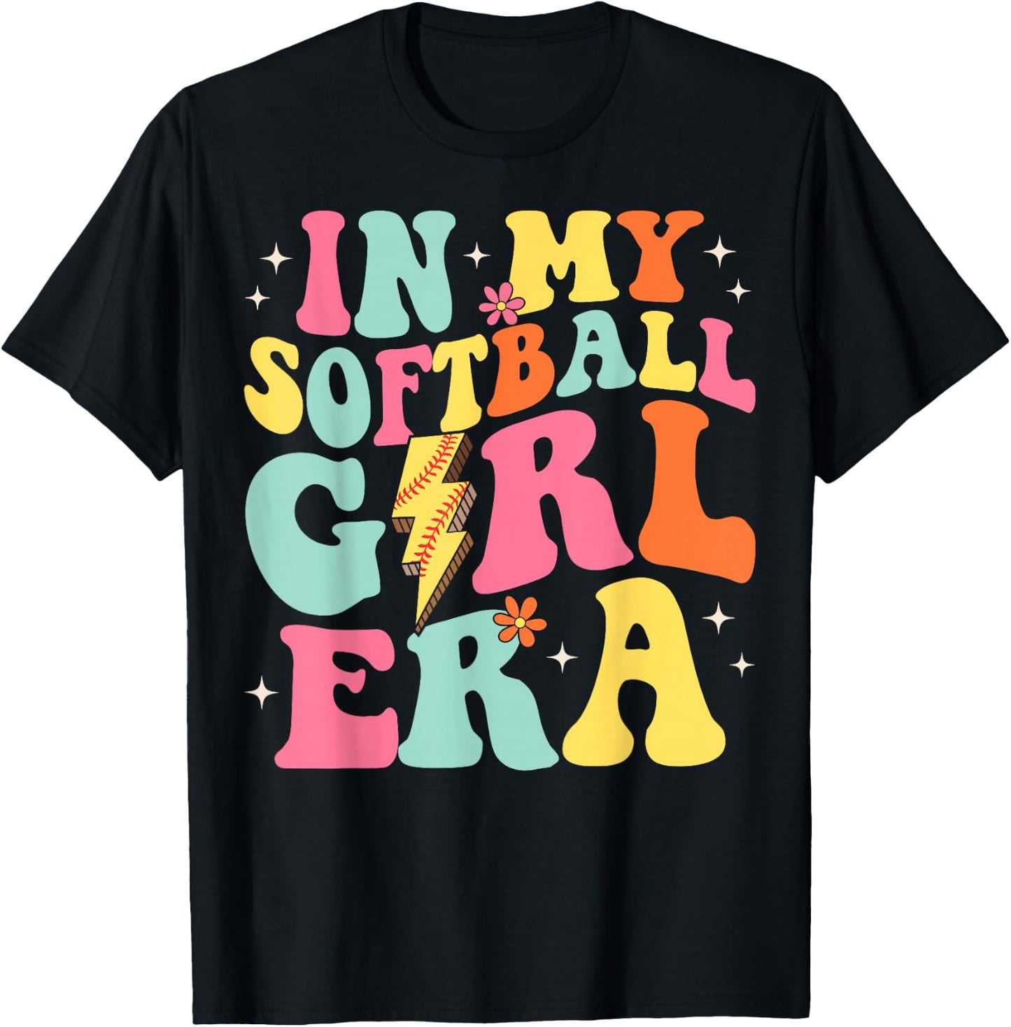 In My Softball Girl Era Retro Groovy Softball Girl T-Shirt - T-Shirt | Black