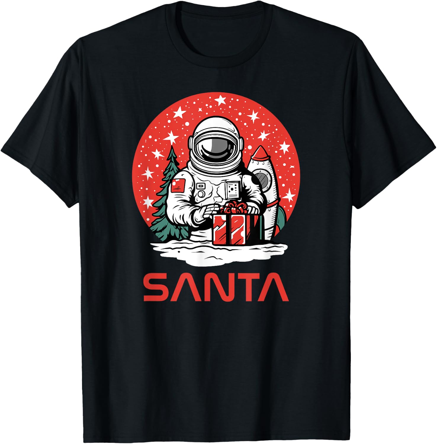 Space Santa Claus Astronaut Cosmos Presents Cool Christmas T-Shirt - T-Shirt | Black