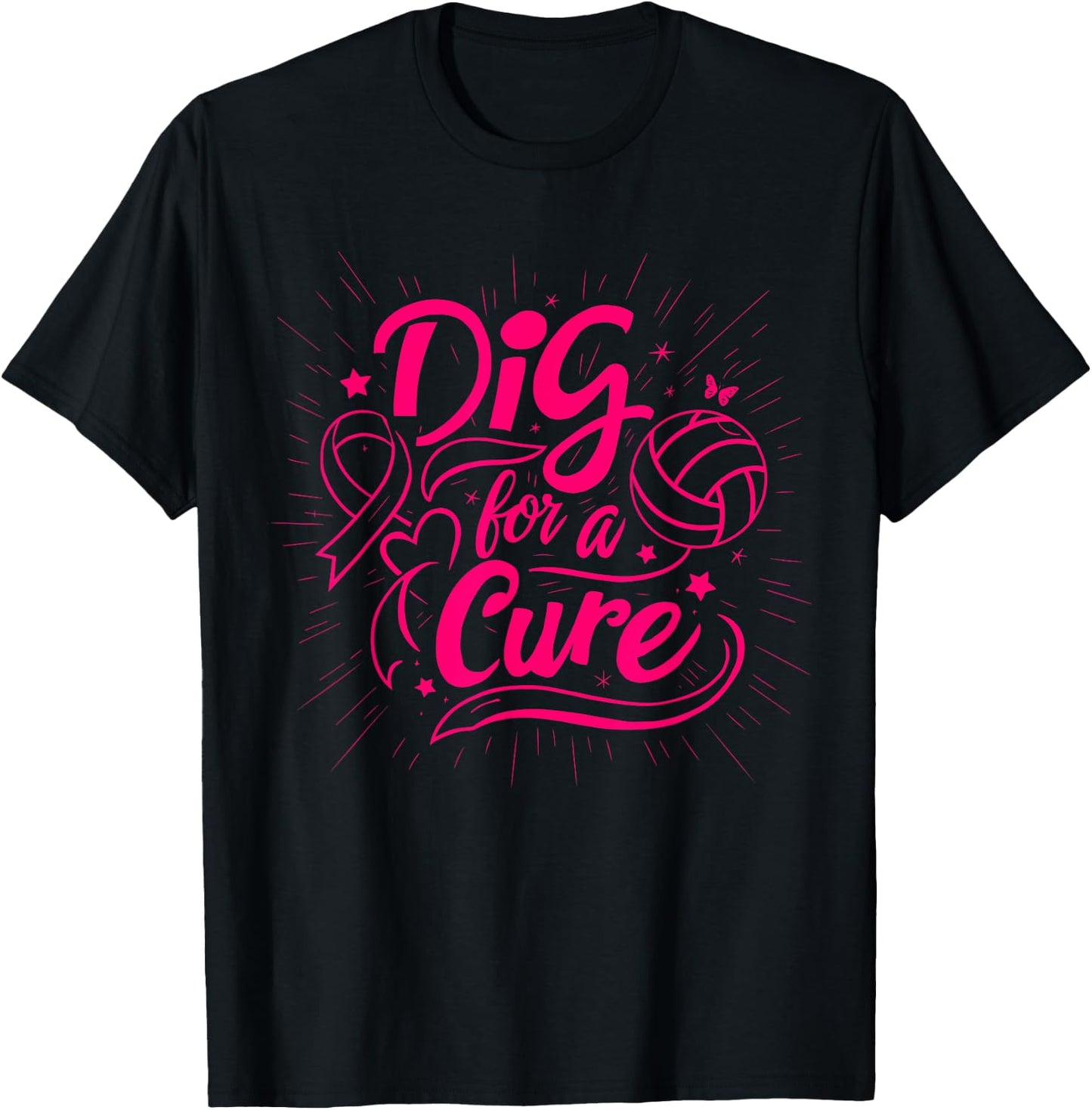Dig For A Cure Breast Cancer Awareness Volleyball Pink T-Shirt - T-Shirt | Black