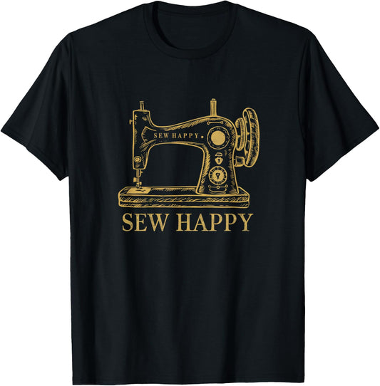 Vintage Sewing Machine Sew Happy Design Crafting Happiness T-Shirt - T-Shirt | Black
