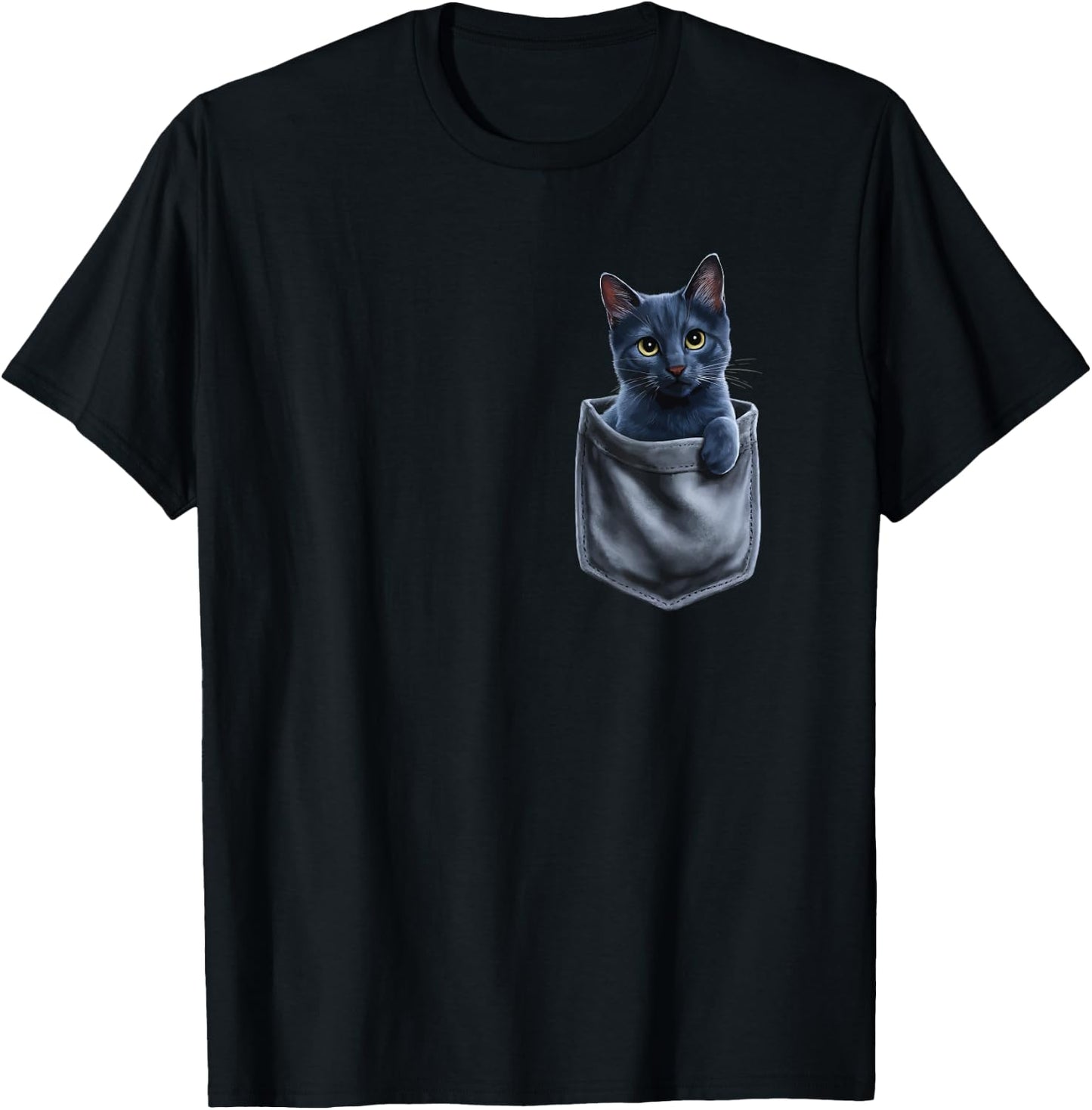 Russian Blue Cat In Pocket Men Women Kids T-Shirt - T-Shirt | Black