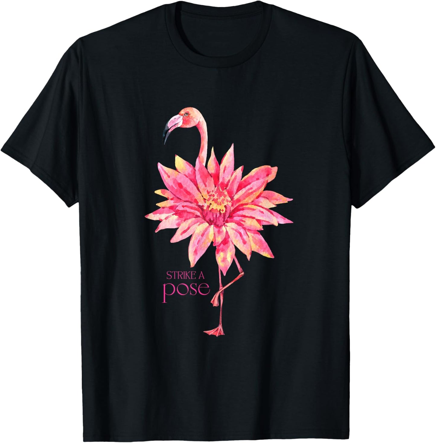 Pink Flamingo Strike a Pose T-Shirt - T-Shirt | Black