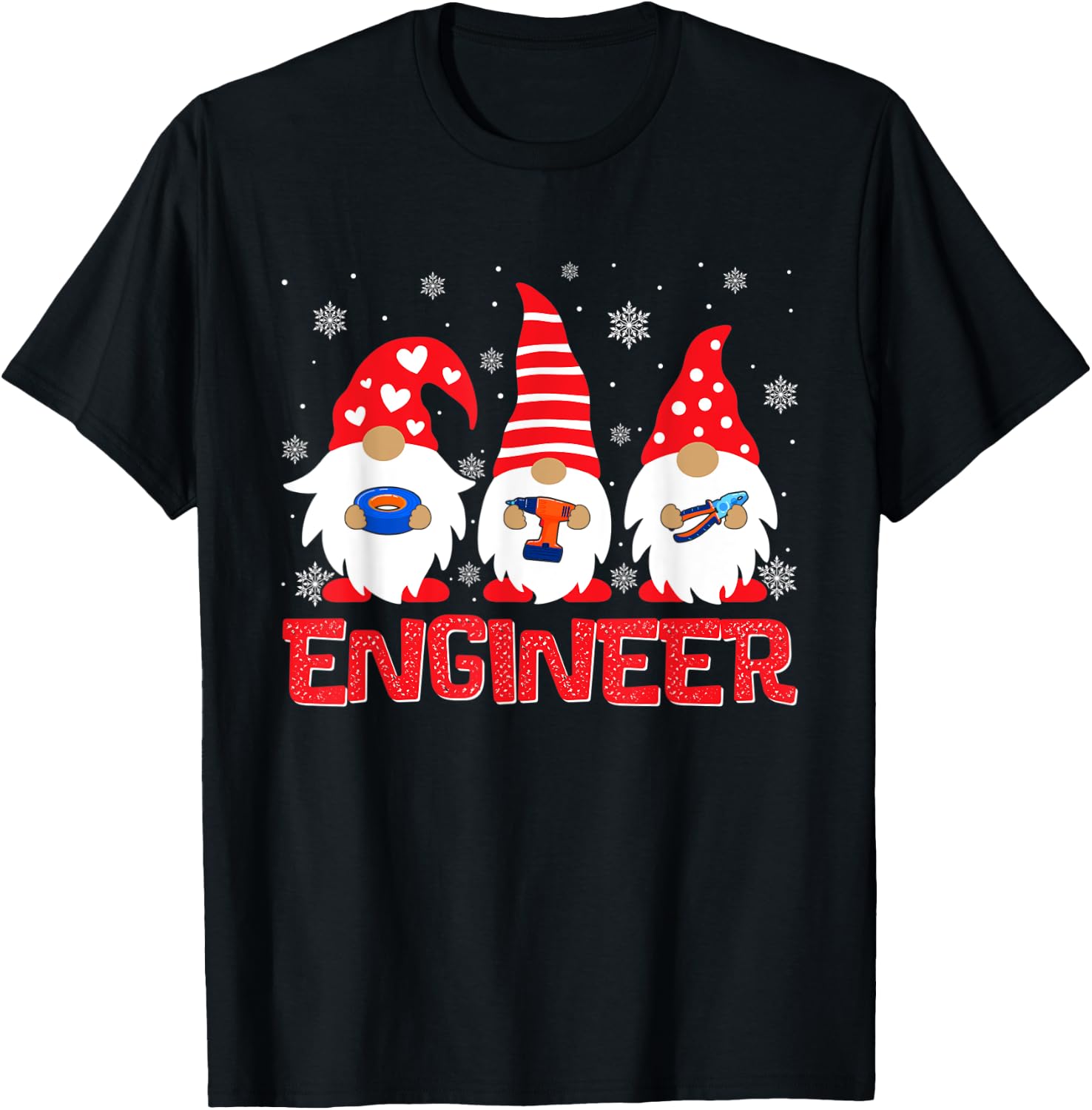 Engineer Gnome Matching Family Christmas Holiday Pajamas T-Shirt - T-Shirt | Black