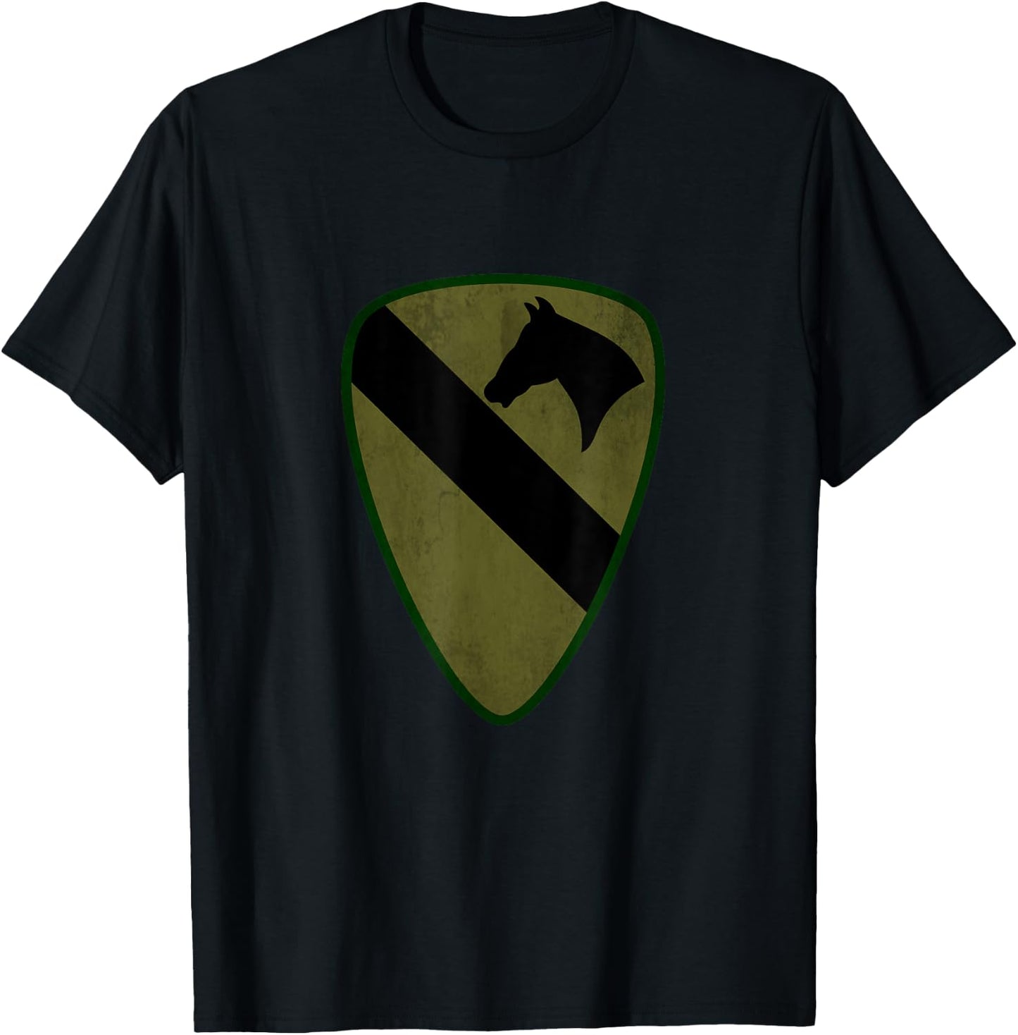 1st Cavalry Division OD Green Distressed Military Veteran T-Shirt - T-Shirt | Black
