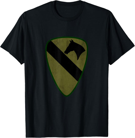 1st Cavalry Division OD Green Distressed Military Veteran T-Shirt - T-Shirt | Black