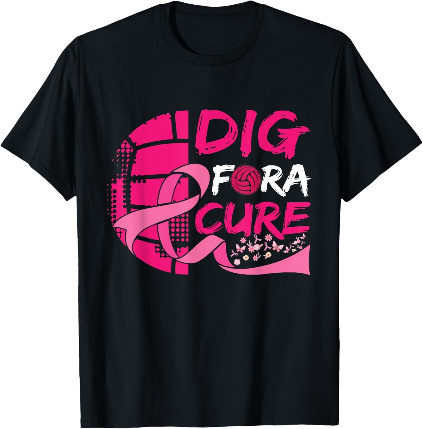 Dig For A Cure Breast Cancer Awareness Volleyball Pink T-Shirt - T-Shirt | Black