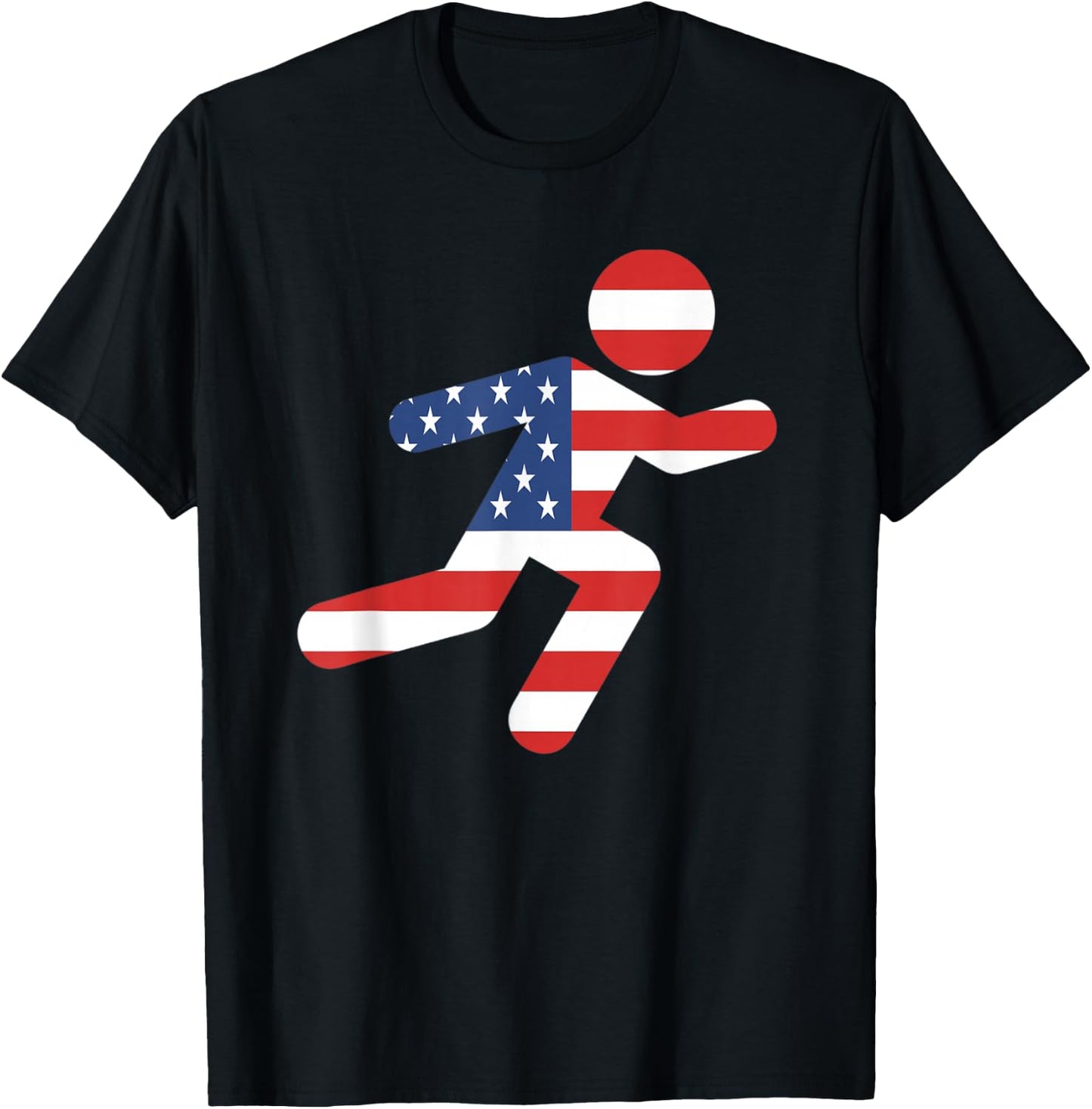 Red White and Blue Patriotic Runner Running Man - USA T-Shirt - T-Shirt | Black