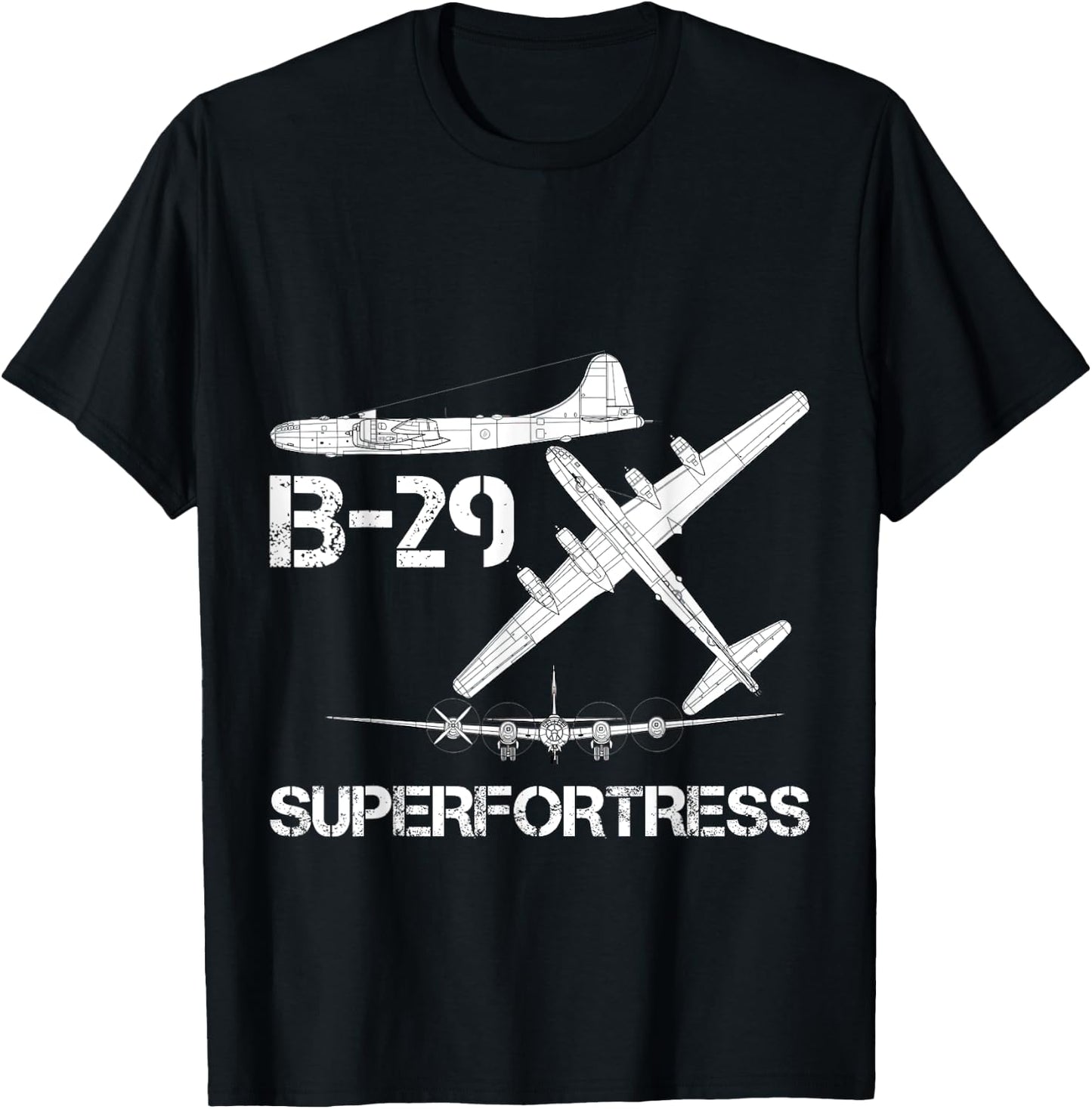 B-29 Superfortress WW2 Heavy Bomber Aircraft Blueprint T-Shirt - T-Shirt | Black