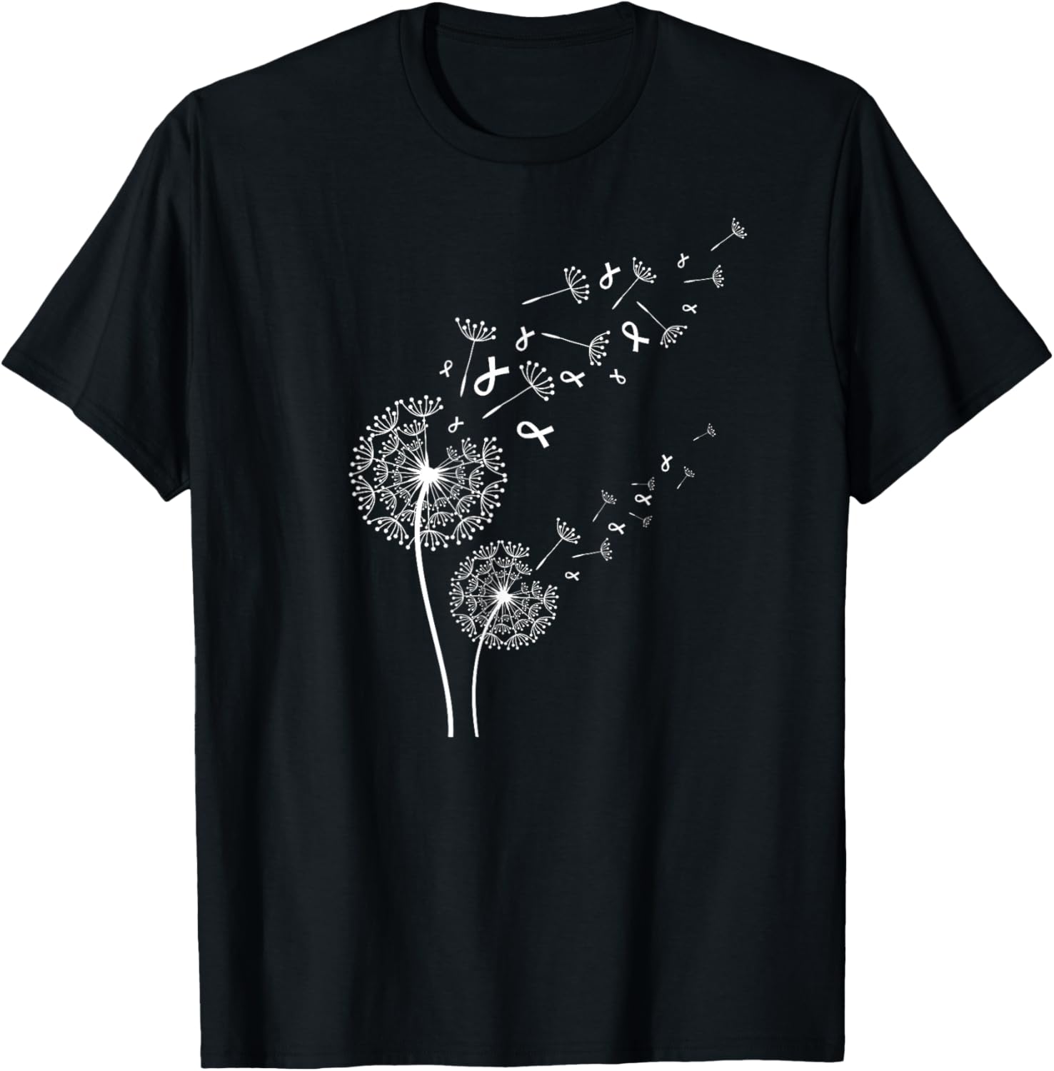 Dandelion Lung Cancer Awareness Month White Ribbons T-Shirt - T-Shirt | Black