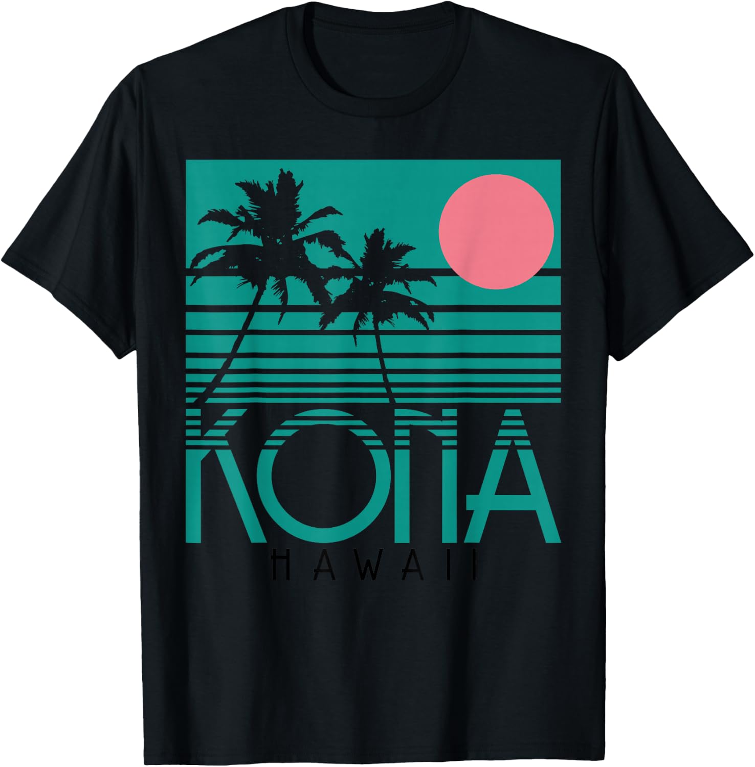 Kona Hawaii Palm Trees Surf Vintage Retro Hawaii Islands T-Shirt - T-Shirt | Black