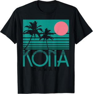 Kona Hawaii Palm Trees Surf Vintage Retro Hawaii Islands T-Shirt - T-Shirt | Black