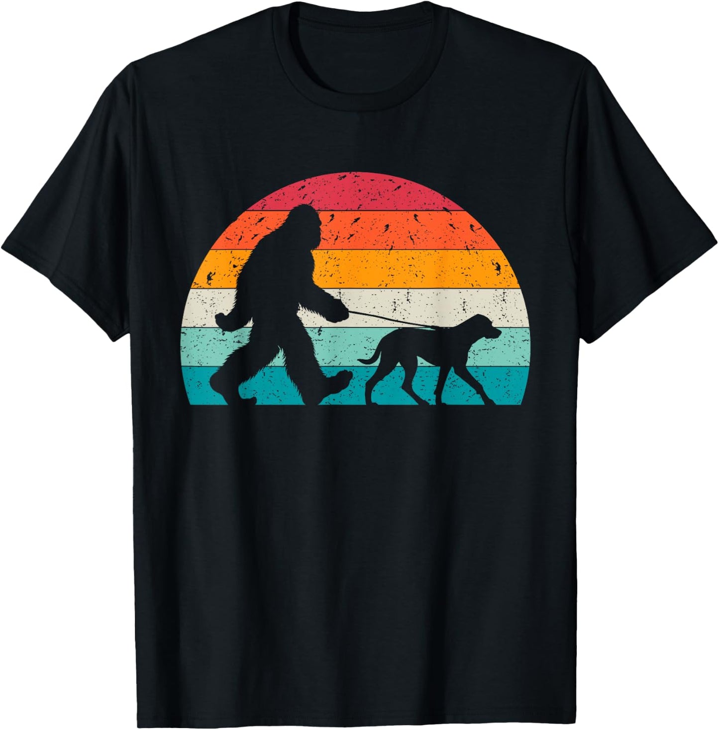Bigfoot Walking a Dog Funny Catahoula Leopard Dog Lovers Men Women Kids T-Shirt - T-Shirt | Black