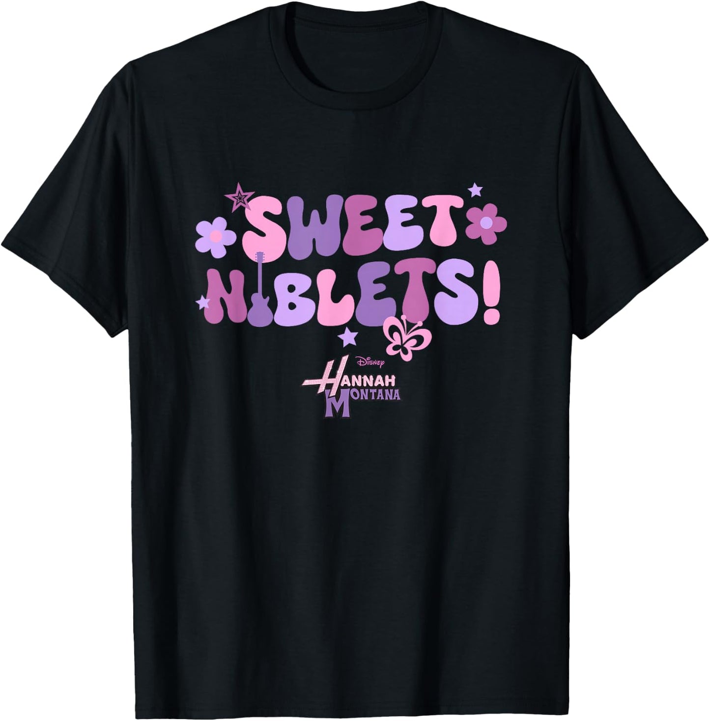 Disney Hannah Montana Sweet Niblets! Floral Chest Text Logo T-Shirt - T-Shirt | Black