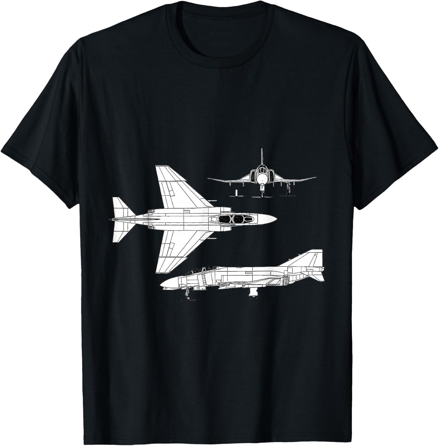 McDonnell Douglas F-4 Phantom II Blueprint Aircraft T-Shirt - T-Shirt | Black