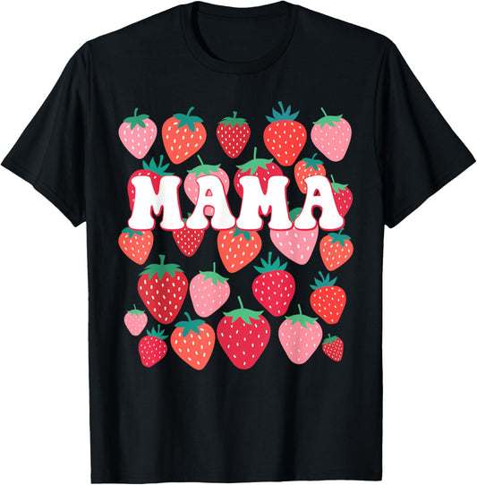 Mama Berry Groovy Strawberry Birthday Family Matching T-Shirt - T-Shirt | Black