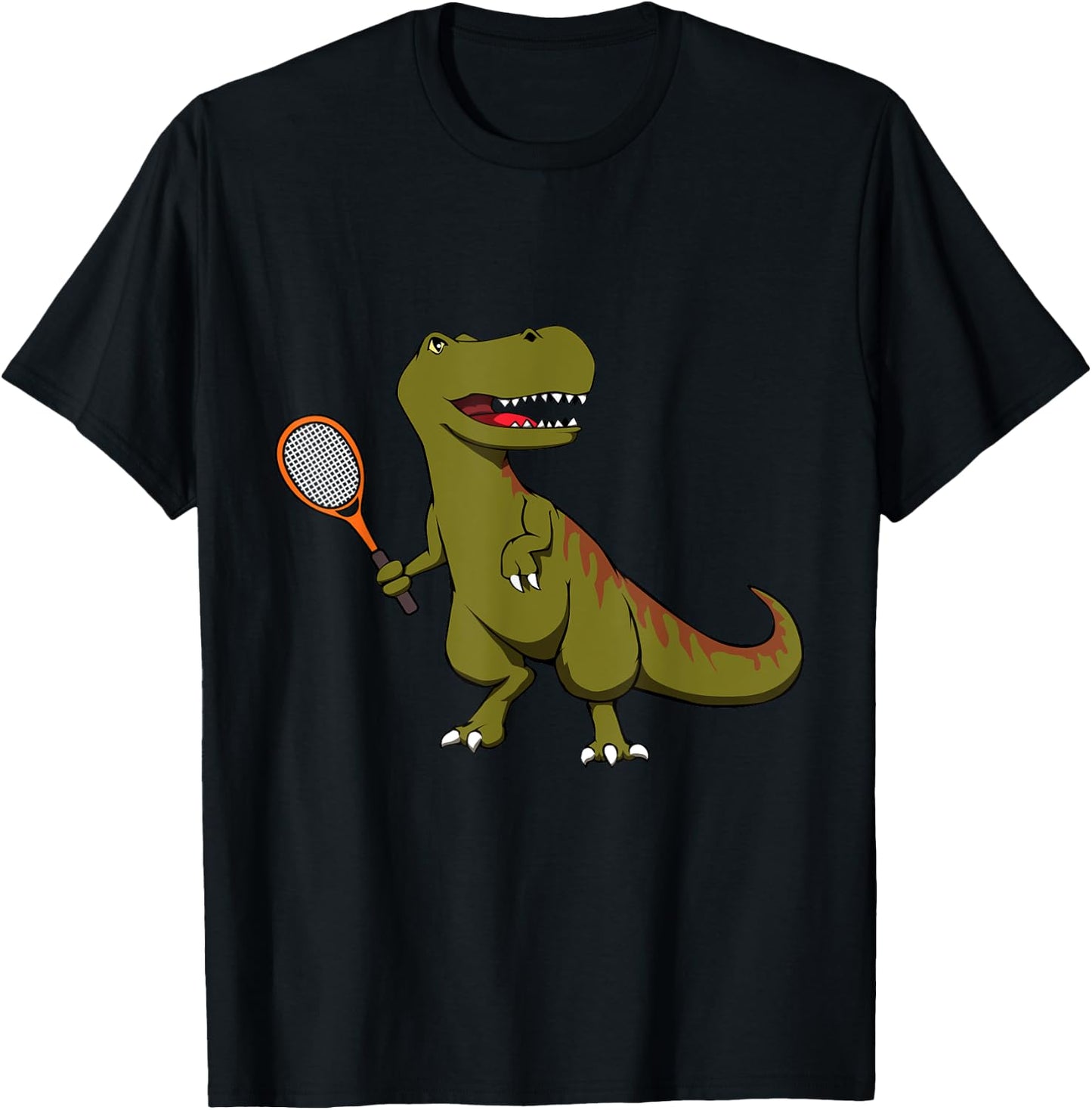 Tennis Dinosaur T-Rex with Racket Tyrannosaurus Dino Player T-Shirt - T-Shirt | Black