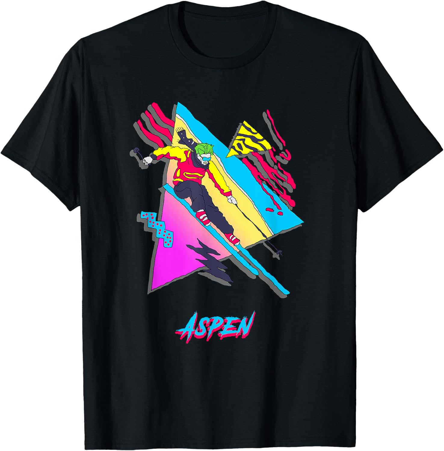Retro Vintage 80s Skier Aspen Mountain Adventure T-Shirt - T-Shirt | Black