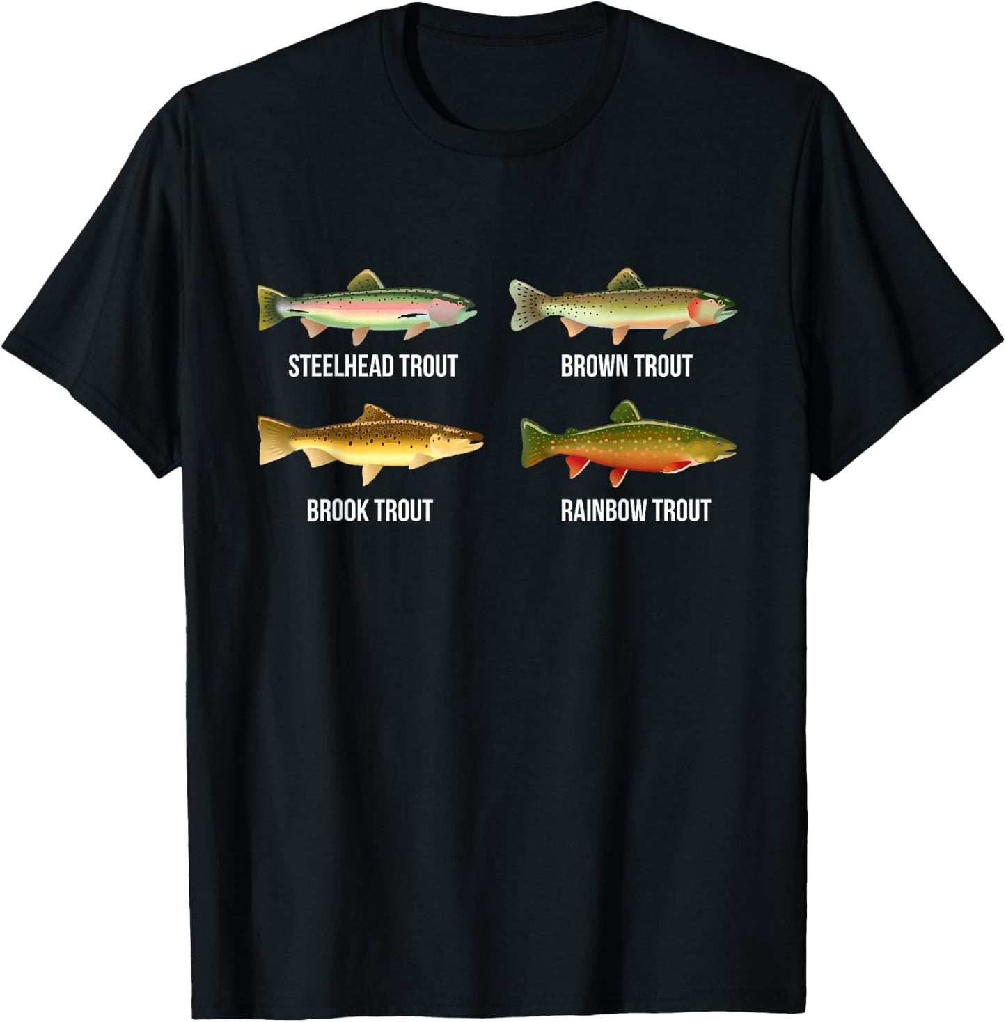 Types of Trout Fish Species Identification Chart Fisherman T-Shirt - T-Shirt | Black