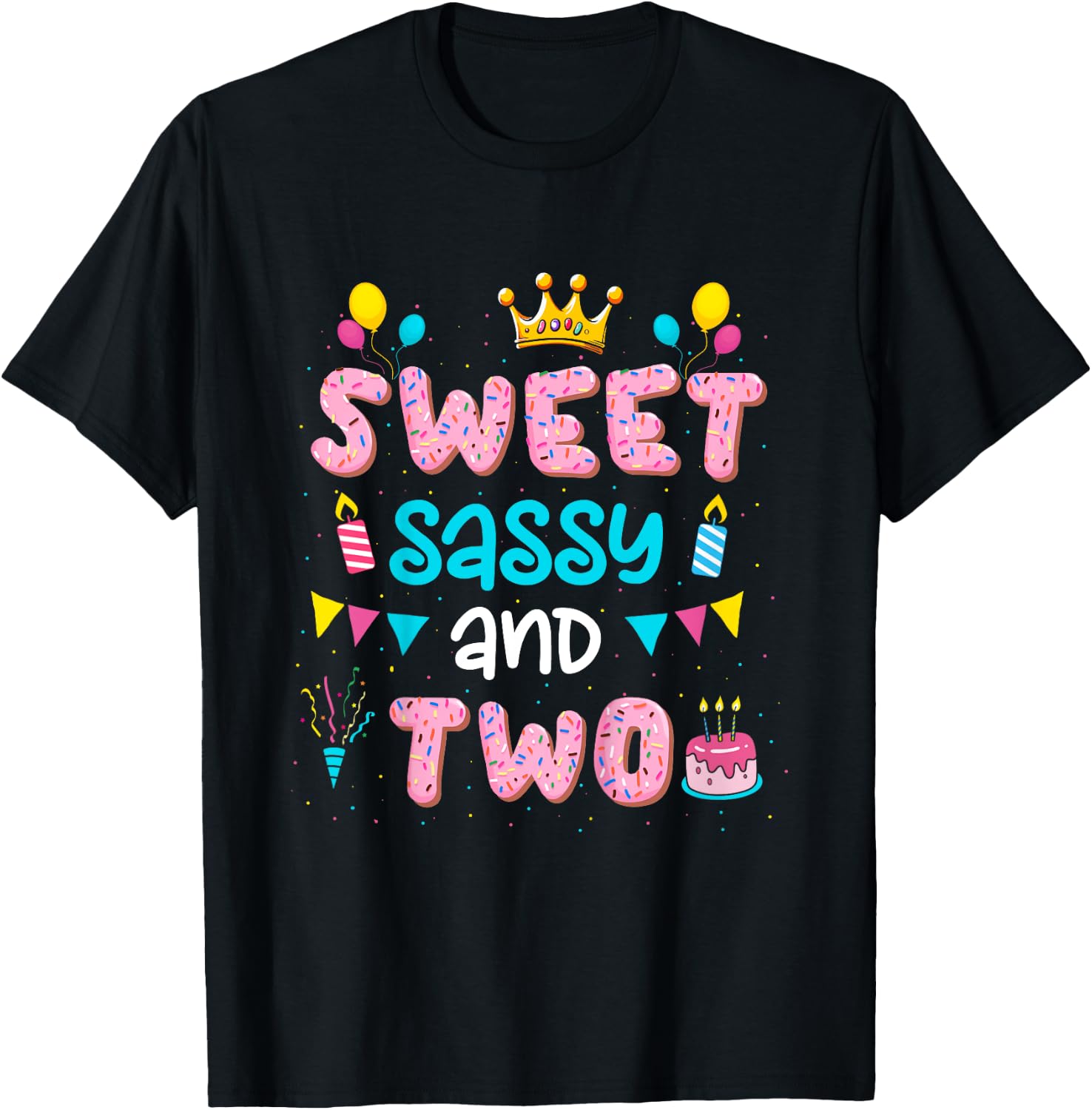 Kids Sweet Sassy And Two Birthday Girls 2 Year Old 2nd Birthday T-Shirt - T-Shirt | Black