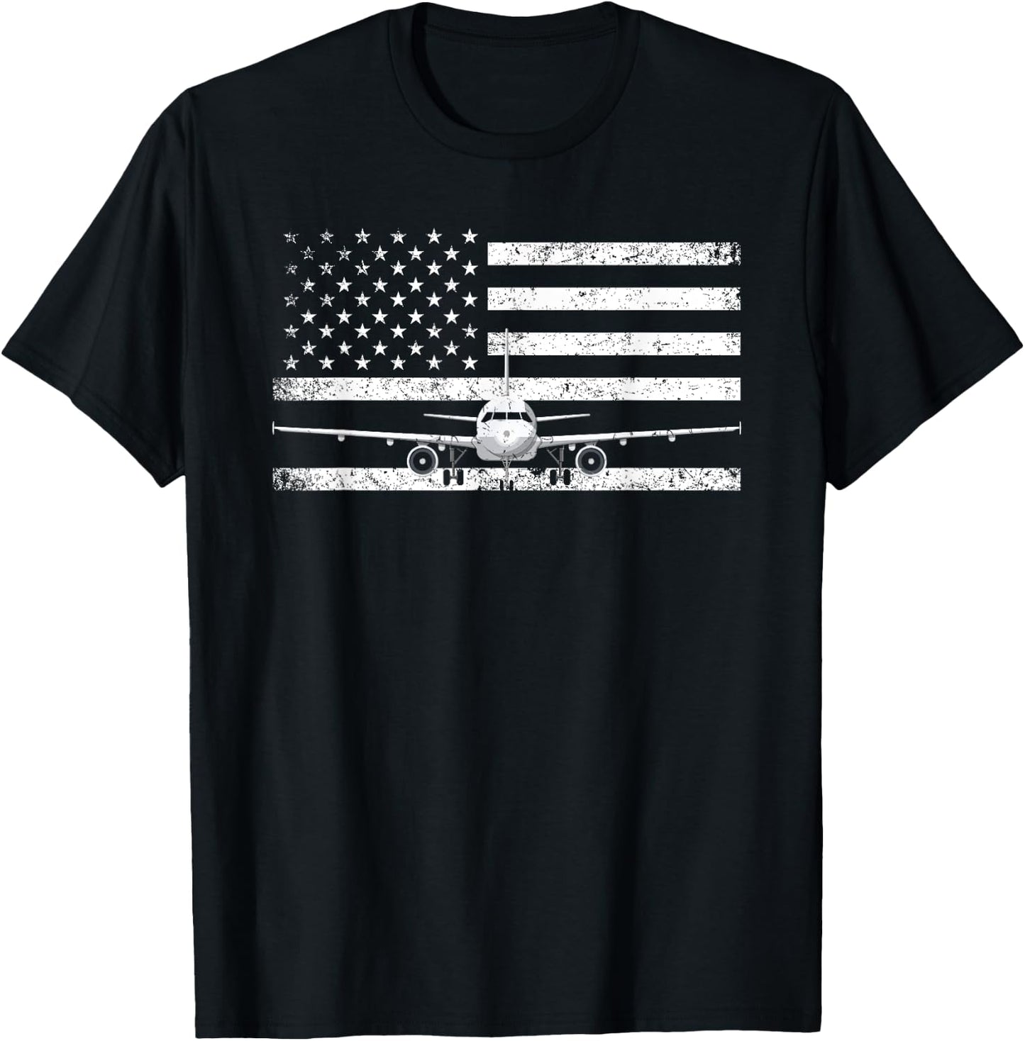 US Flag Airplane Patriotic American Pilot T-Shirt - T-Shirt | Black