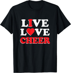 Live Love Cheer Girls Women Cheerleading Cheerleader Cheer T-Shirt - T-Shirt | Black