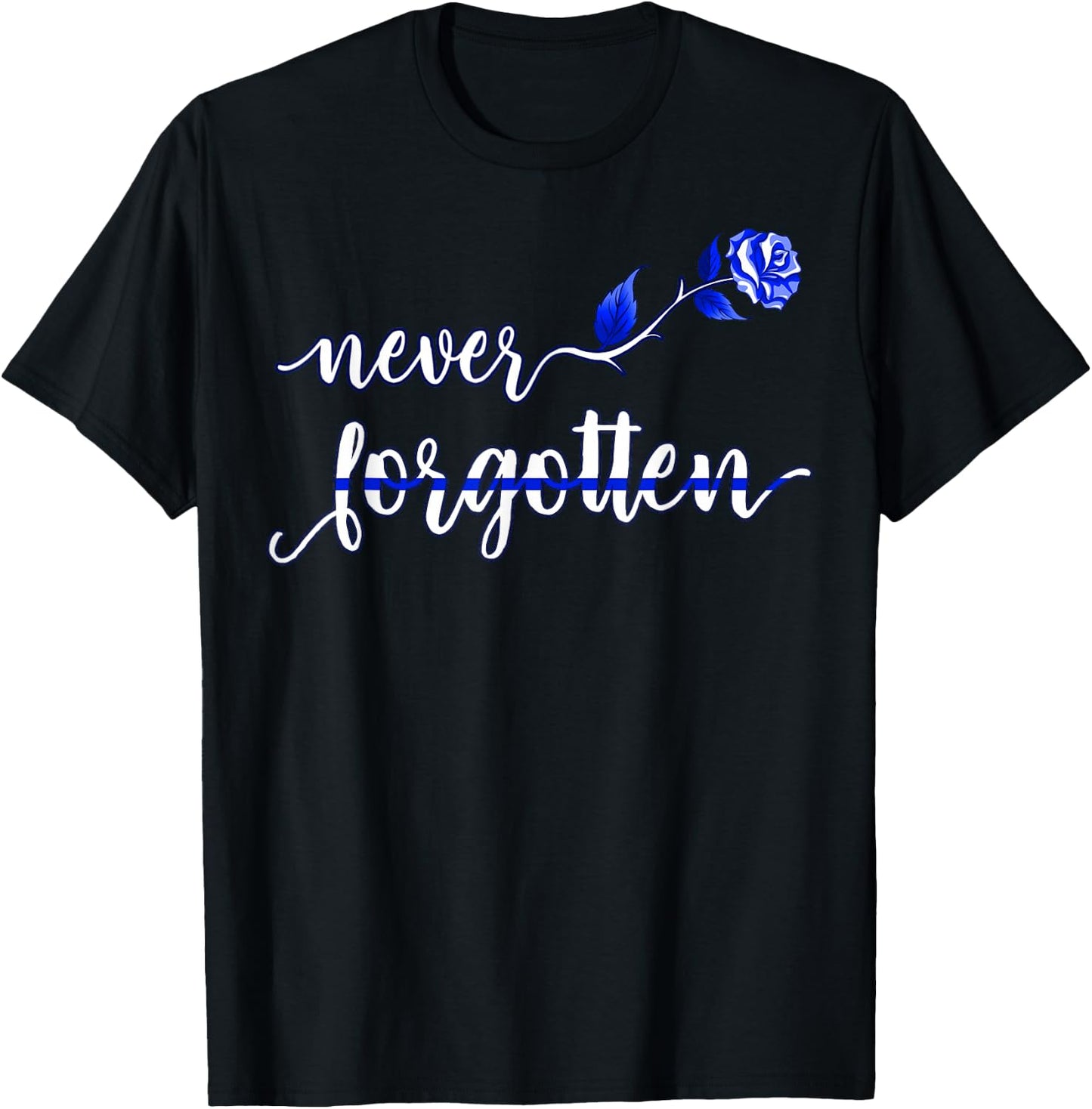 Thin Blue Line Flag Law Enforcement Officer Never forgotten T-Shirt - T-Shirt | Black