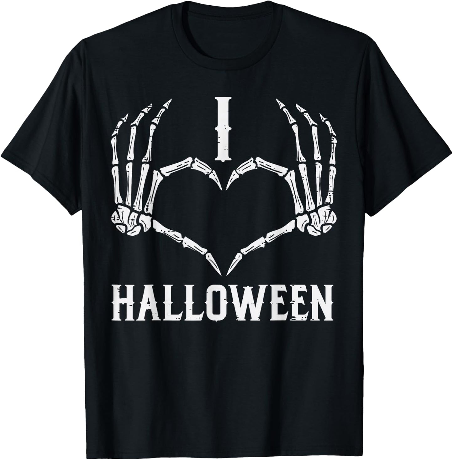 I Love Halloween Skeleton Hands Heart Cute Women Girls Kids T-Shirt - T-Shirt | Black