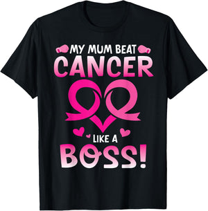 Warrior My Mum Beat Breast Cancer Like A Boss Fighting Win T-Shirt - T-Shirt | Black