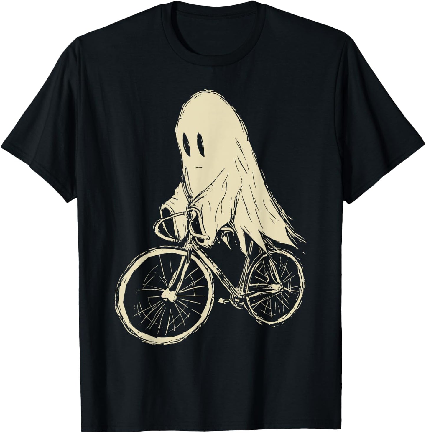 Vintage Ghost Riding Bicycle Cycing Biking Halloween T-Shirt - T-Shirt | Black