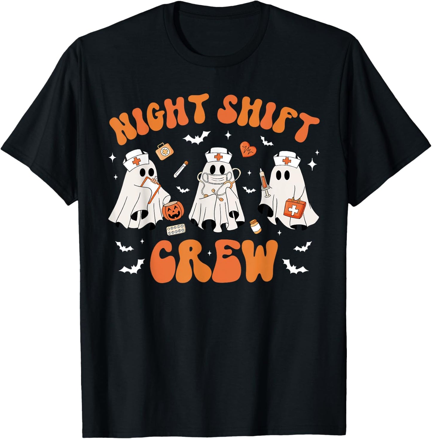Night Shift Boo Crew Health Worker Halloween Ghost Nurse T-Shirt - T-Shirt | Black
