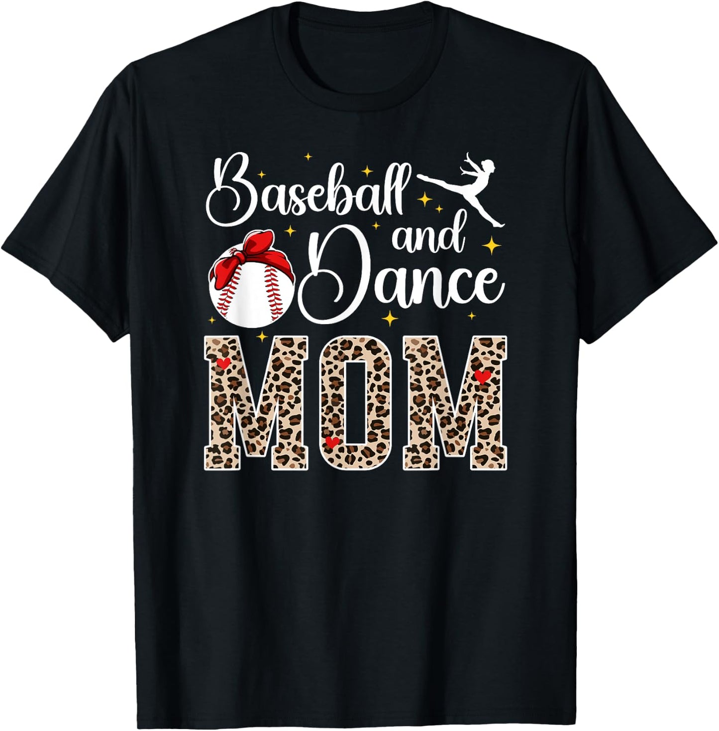 Baseball And Dance Mom Leopard Dancer & Baseball Player Mom T-Shirt - T-Shirt | Black