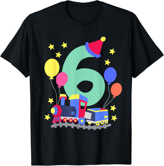 6th Birthday Train Lovers I'm 6 Boys Kids Six Years Old T-Shirt - T-Shirt | Black