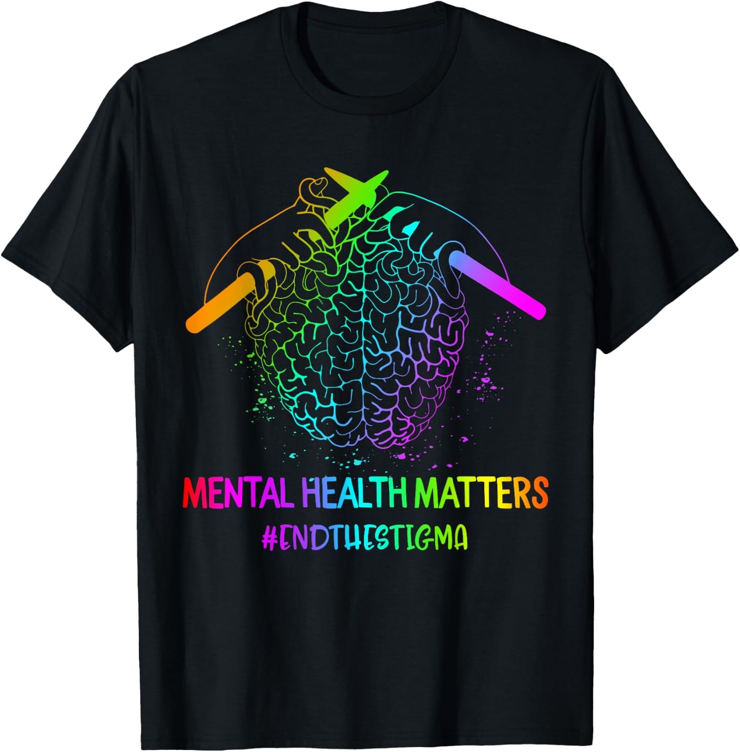 Brain Knitting Mental Health Awareness End The STIGMA Gift T-Shirt - T-Shirt | Black