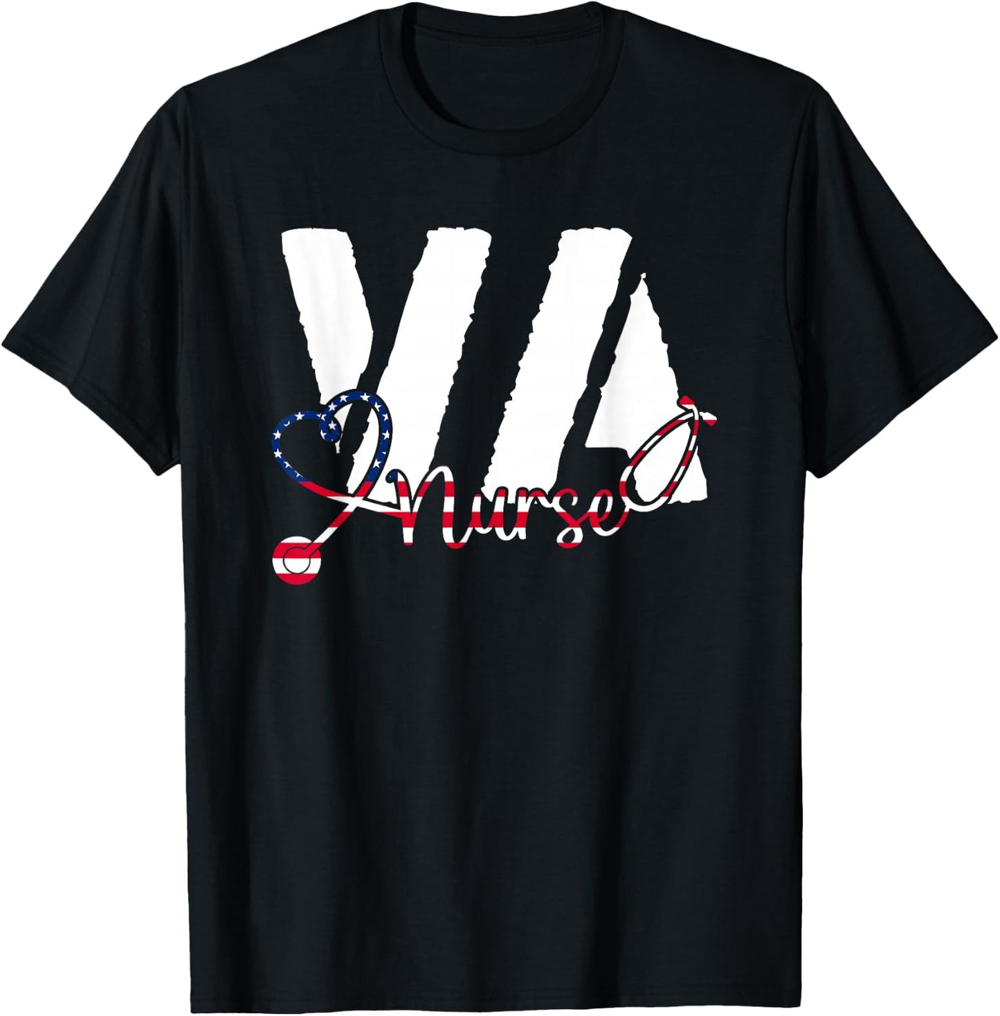 VA Nurse RN American Flag Patriotic 4th of July Veterans Day T-Shirt - T-Shirt | Black