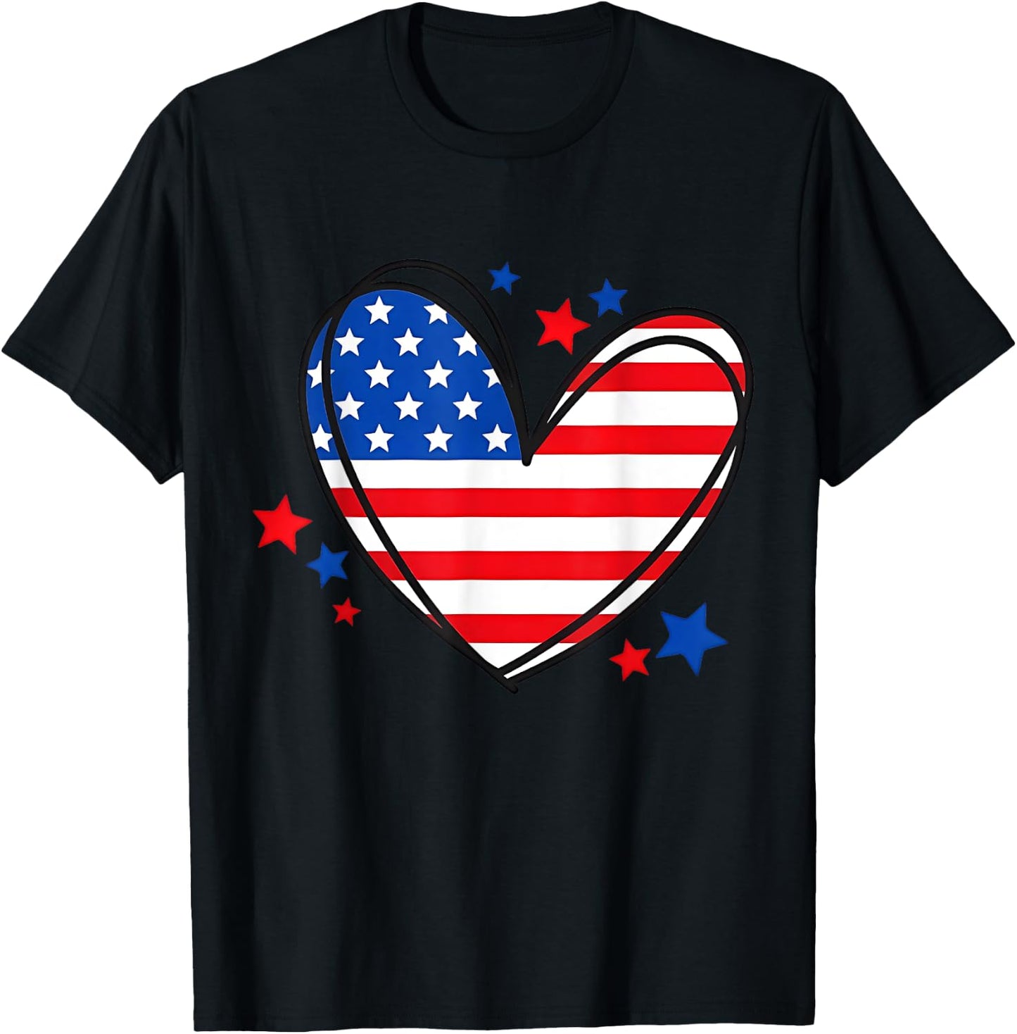 American Flag Heart Independence Day 4th of July Women Kids T-Shirt - T-Shirt | Black